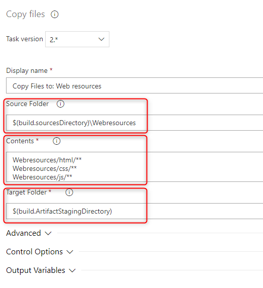 Configuration Copy files (Web resources)