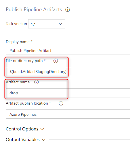 Configure Publish Pipeline Artifacts step