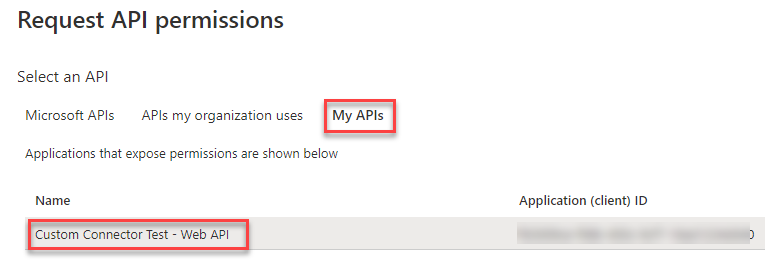 App Registration - Custom Connector - API permissions - Step 2