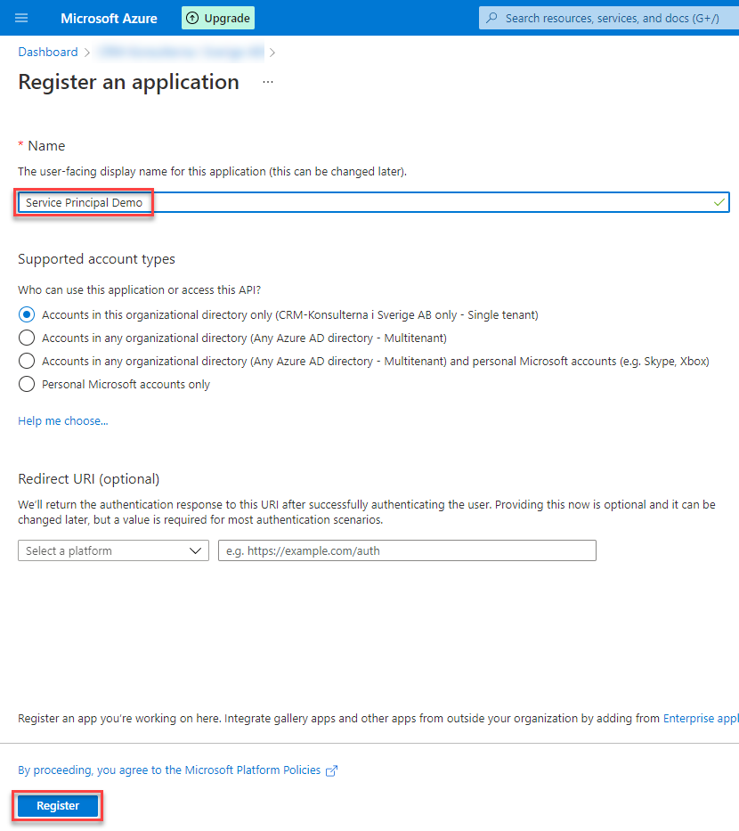 Create App Registration - Step 2