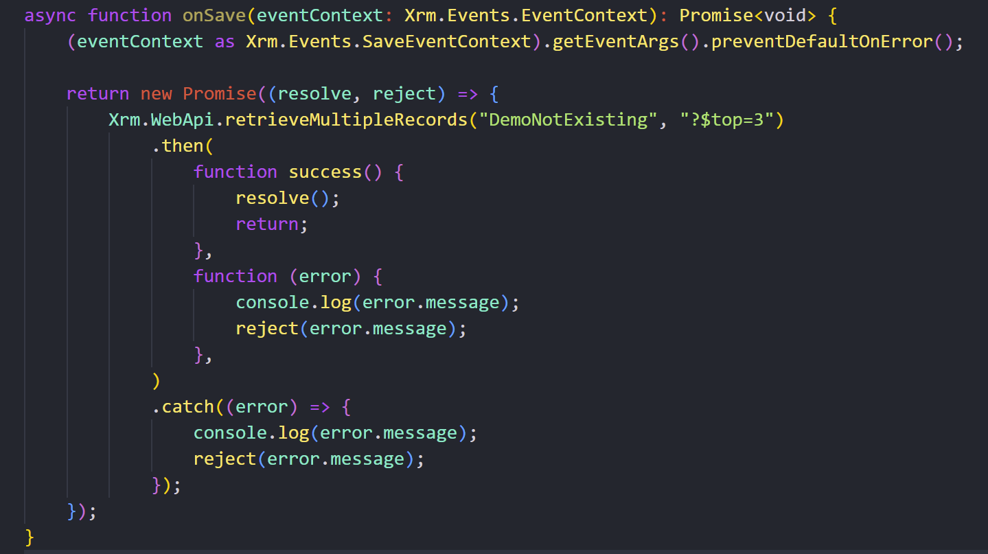 Async onSave preventDefault with external call